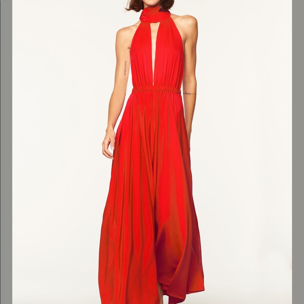 Milly red long Emma tie neck gown